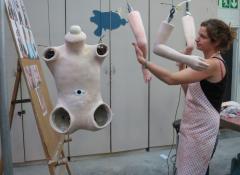Spray work finishes to prosthetic body parts, body double for Citroen commercial