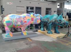 Final painted rhinos, Rhino project, Fabrication Cape Town