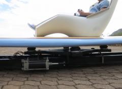 Surf simulating rig, with custom made large scale surf board and chair