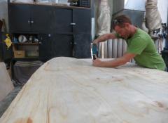 Pieter doing the woodwork of the large scale skateboard. Woodwork Cape Town