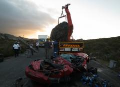 Fabricated meteorite, and crushed car. Fabrication and smoke, Cape Town