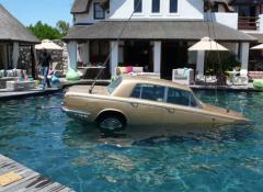 Mercedes crashes into pool rig, SFX rigs and water effects Cape Town