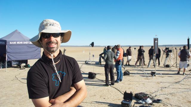 Michael Mostert Michael Mostert on set with his flashes rig. Special FX Cape Town