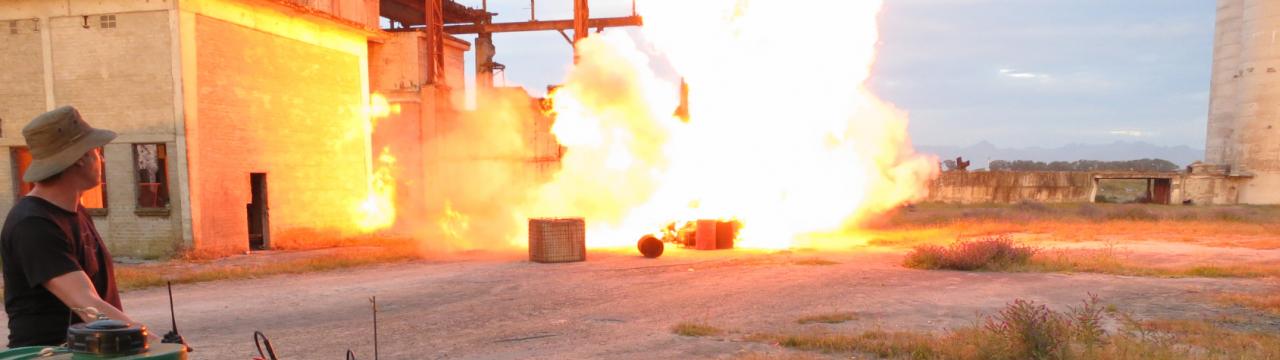 Controlled explosion for ITV commercials. SFX fire and explosives, Cape Town